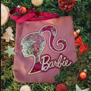 Barbie Movie Logo Pink Glitter Tote Shoulder Handle Bag Approx 14" x 13.5"